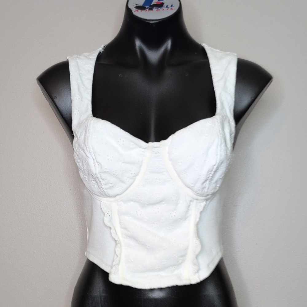 EUC Madden NYC White Halter Corset Style Crop Top - Size M